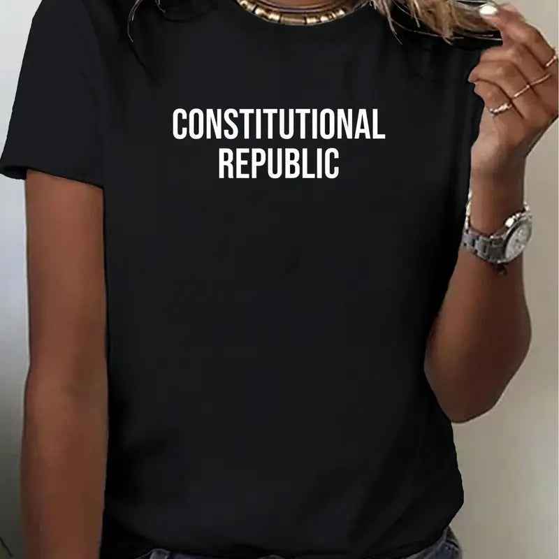 Women's Black Cotton T-Shirt for Protests & Errands! "Constitutional Republic"