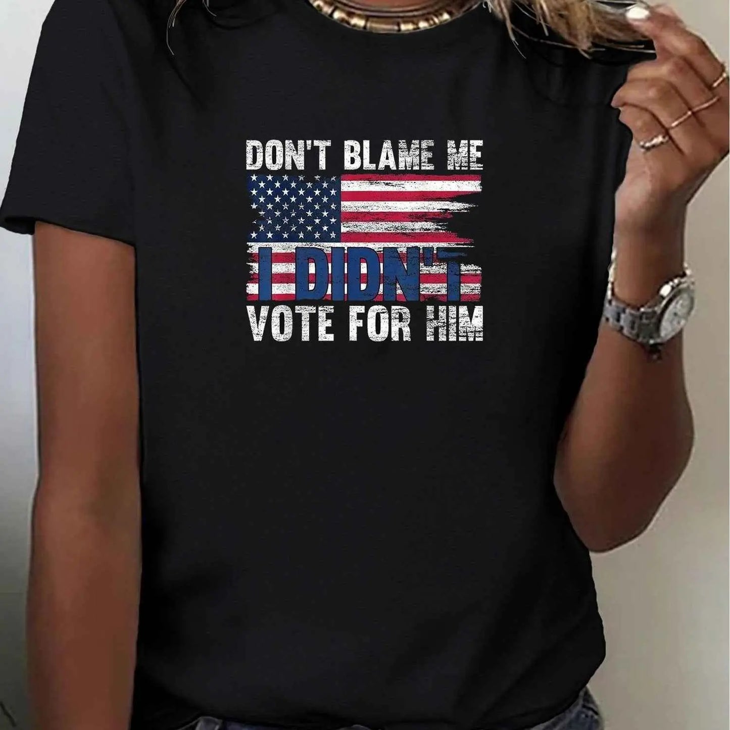 Unisex Black Anti - Trump T-Shirt "Don't Blame Me I Didn't Vote For Him" With American Flag - Grab Them By The Midterms