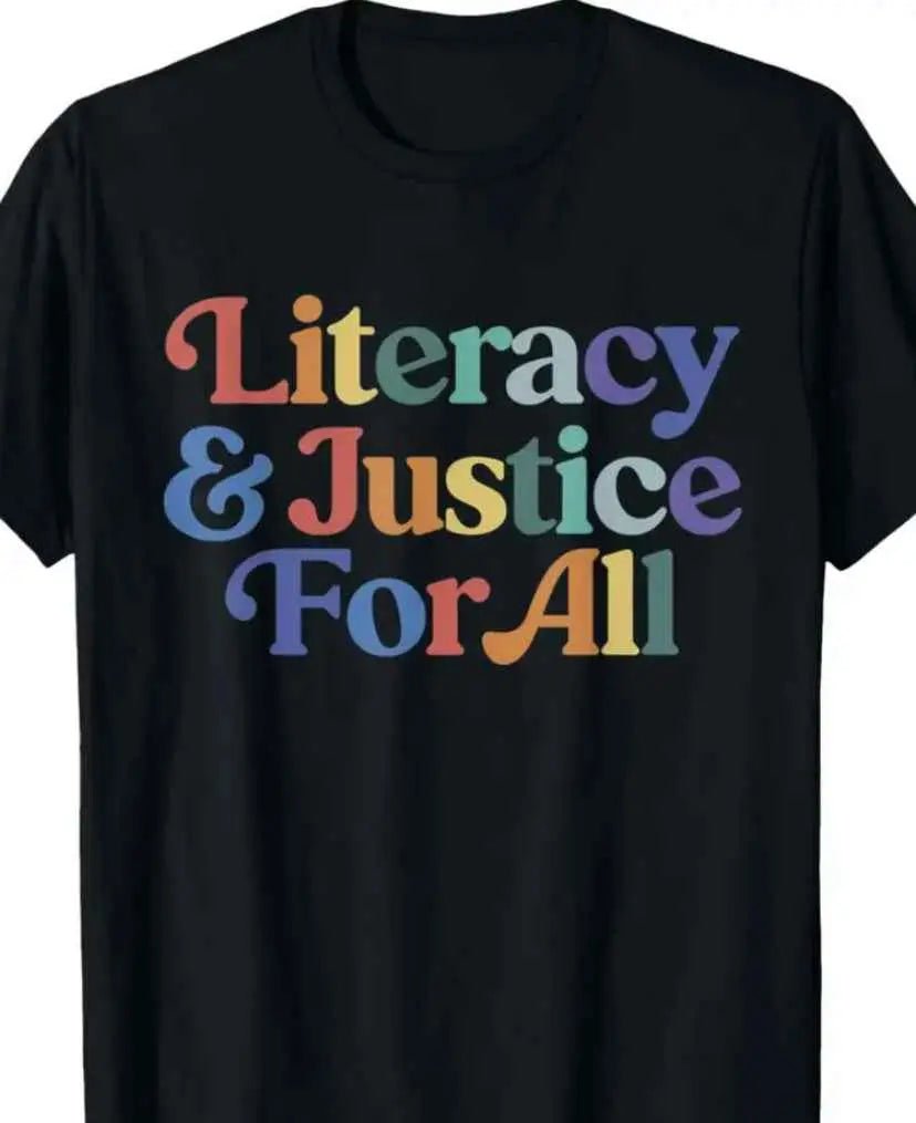 Black Unisex T-Shirt 'Literacy & Justice For All' - Grab Them By The Midterms