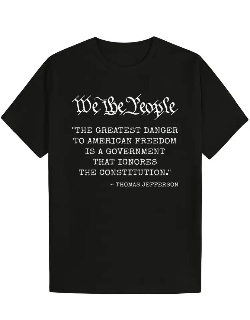 Unisex Black Patriotic T-Shirt With Thomas Jefferson Quote