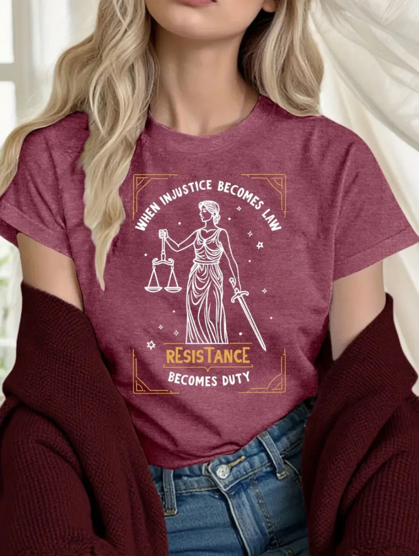 Dark Pink Women's T-Shirt "When Injustice Becomes Law, Resistance Becomes Duty" - Grab Them By The Midterms