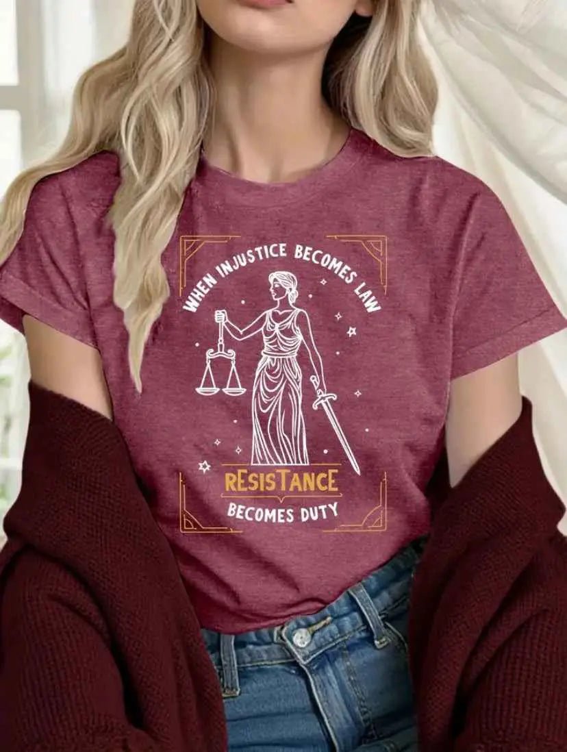Dark Pink Women's T-Shirt 'When Injustice Becomes Law, Resistance Becomes Duty' - Grab Them By The Midterms