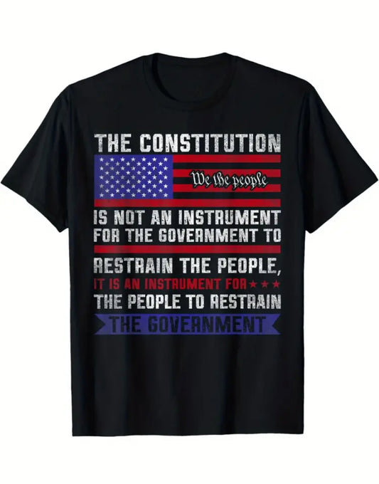 Black t-shirt with text and graphics related to the Constitution of the United States.