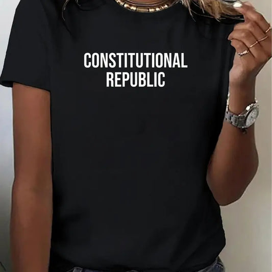 Women's Black Cotton T-Shirt for Protests & Errands! "Constitutional Republic" - Grab Them By The Midterms