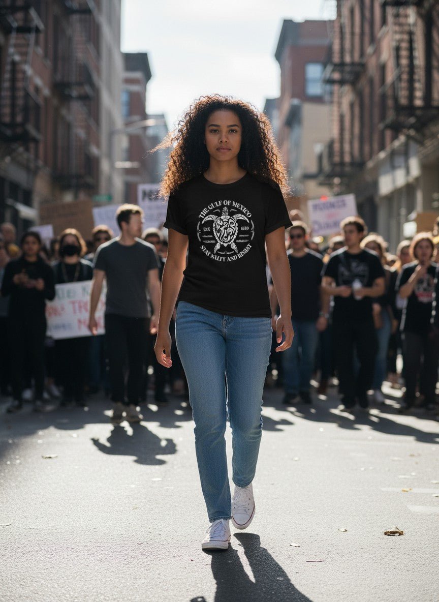 Gulf of Mexico Protest shirt Black Unisex T-Shirt 'The Gulf Of Mexico Est 1550, Stay Salty & Resist' - Grab Them By The Midterms