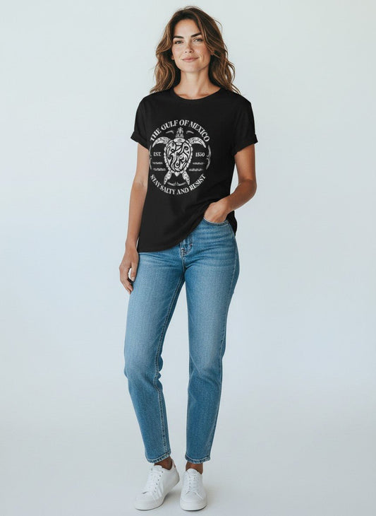 Gulf of Mexico Protest shirt Black Unisex T-Shirt 'The Gulf Of Mexico Est 1550, Stay Salty & Resist' - Grab Them By The Midterms